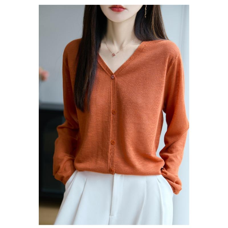 Women S V Neck Thin Knit Cardigan Summer Solid Color Sun Protection Casual Top