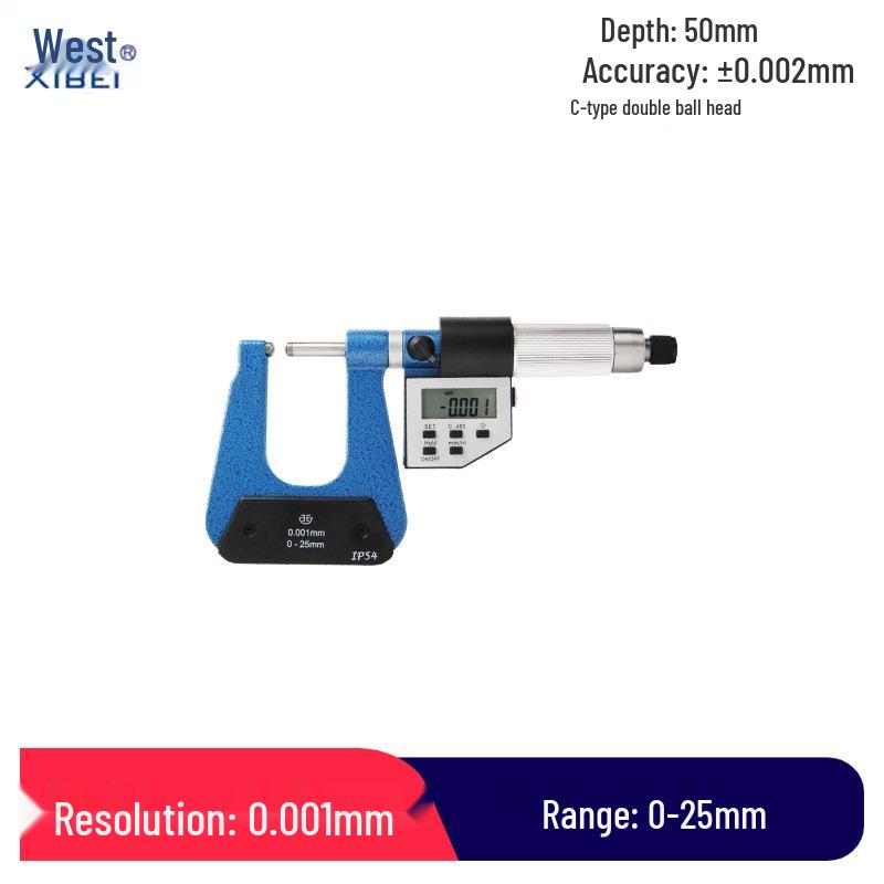 Qinghai 0-25mm Electronic Digital Deep Span Micrometer with Ball & Flat Head – Ideal for Plate Thickness Measurement