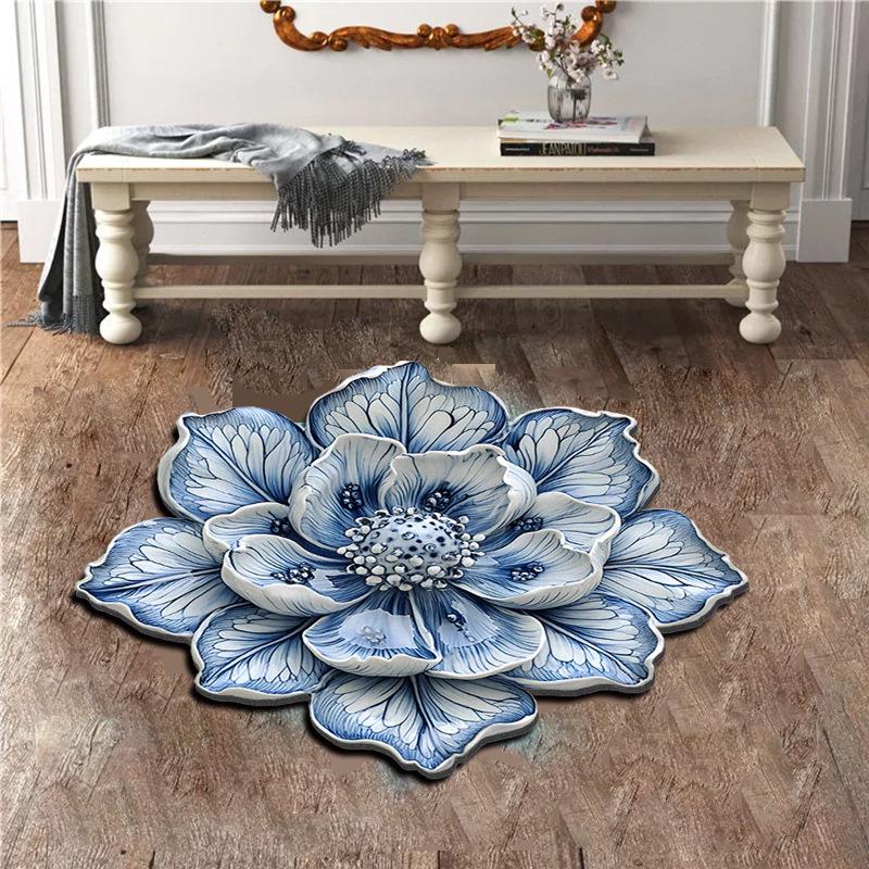 3D Floral Diatomaceous Earth Absorbent Non-Slip Floor Mat for Bathroom, Entrance, Sofa, Bedroom.