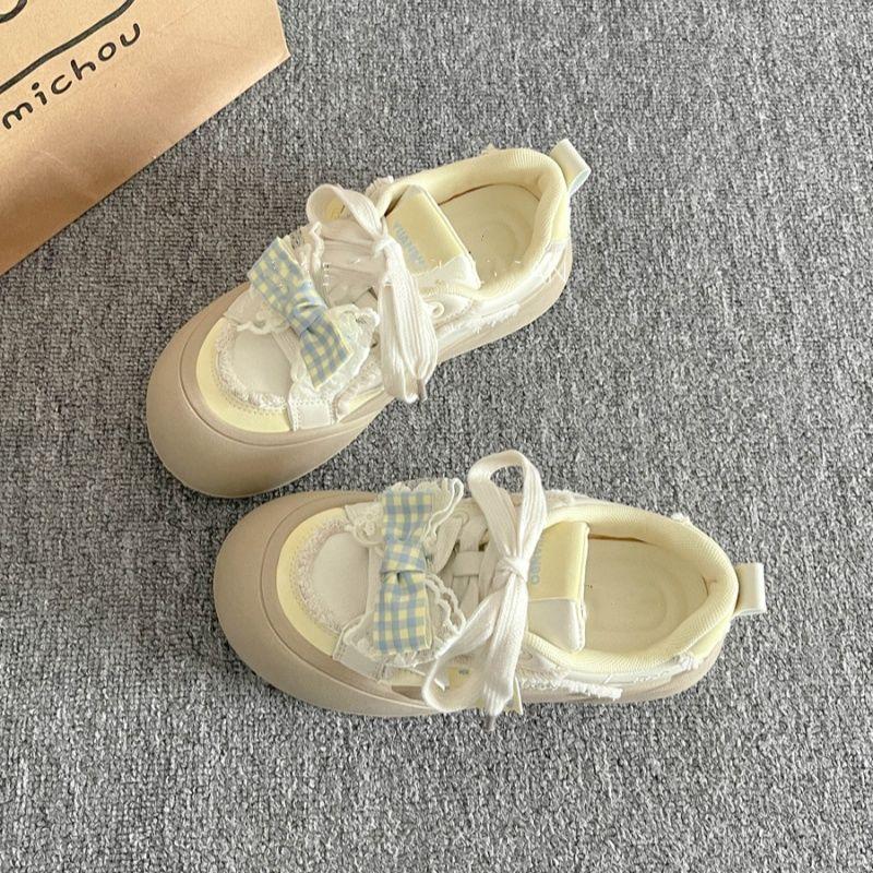 

Женские кроссовки на пружинной подошве высокой стоимости, новая платформа, белые туфли с бантом, нишевые туфли, туфли-хлебцы 40 жёлтый