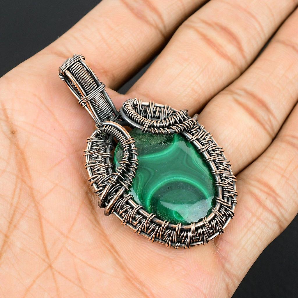 Malachite Pendant, 999 Copper Wire Wrapped Pendant Jewelry. Gift For Women Handmade Pendant Gemstone Jewelry