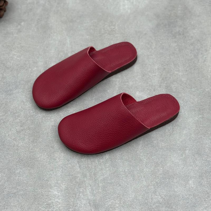 Johnature Genuine Leather Round Toe Flat Slippers Versatile And Comfortable Soft Soled Women's Slip-on Shoes