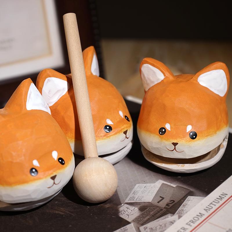 Shiba Inu Wooden Fish Knock Stress Relief Office Desk Decor Cute Gift Handmade Wooden Ornament