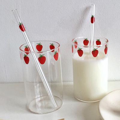300ml Erdbeere süße Glasbecher mit Strohhalm kreative transparente Wasserbecher Student Milch hitzebeständiges Glas Nana