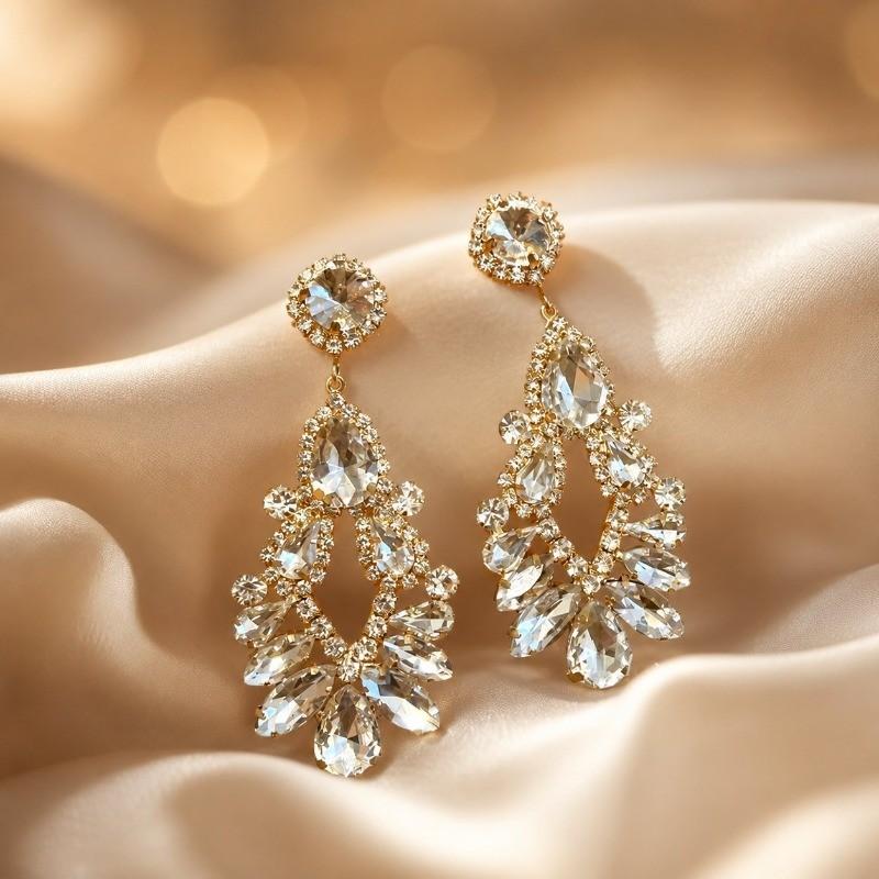Pinkdudu New Crystal Hollow Geometric Teardrop Tassel Dangle Earrings Palace Style Jewelry Light Luxury & High-End PD2635