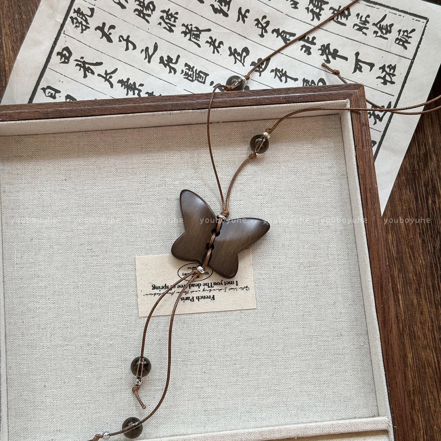 

Деревянное ожерелье-бабочка в стиле дзен - Длинная цепочка из бусин для женщин, Нишевый дизайн, Универсальный повседневный аксессуар