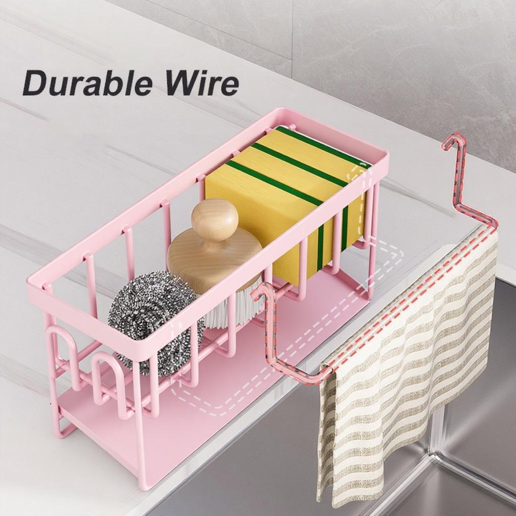 1pc Sponge Holder for Kitchen Sink, with Dishcloth Hanger & Adhesive Sticker, Kitchen Storage Caddy for Scrubber, Dish Soap