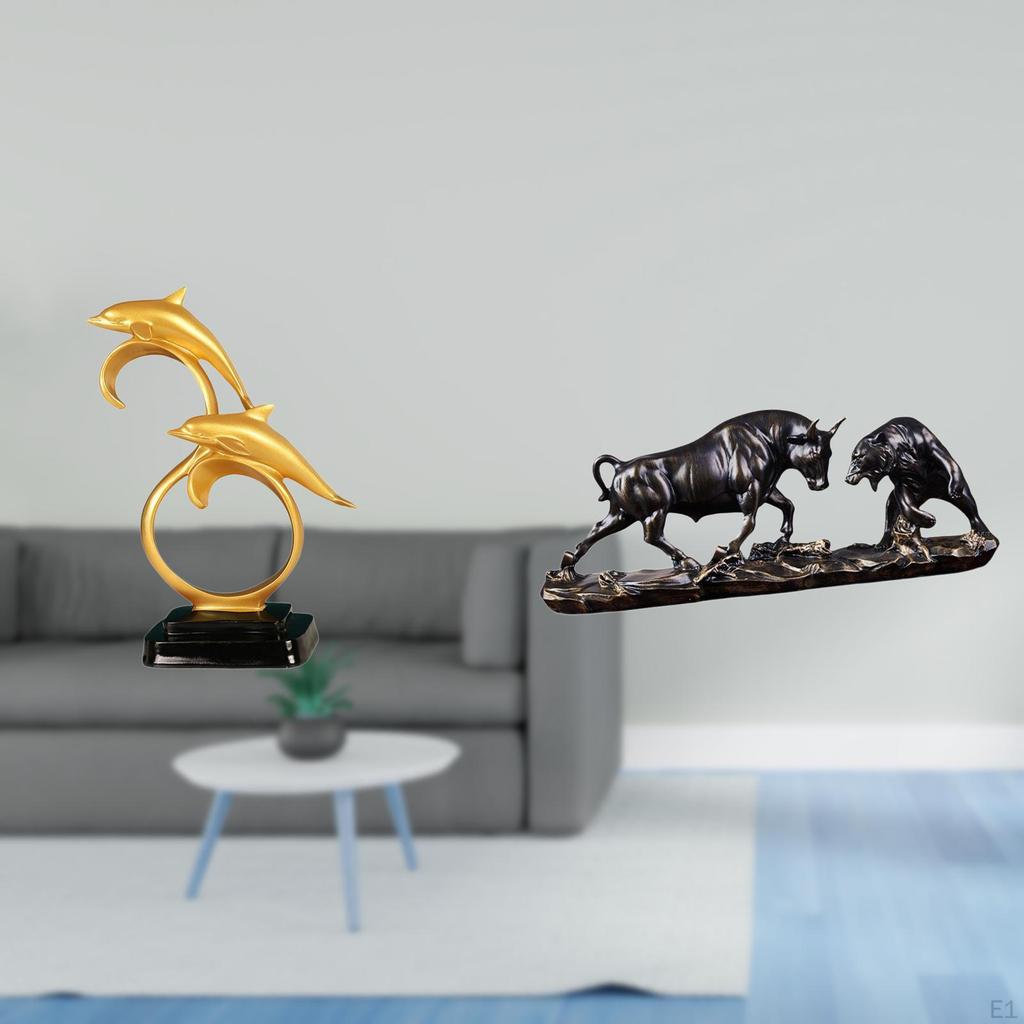 Modern Lifelike Dolphin And Bull Figurine Collectible Home Desk Decoration Feng Shui Animal