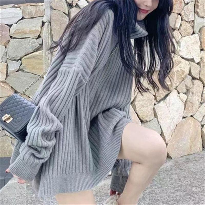 Autumn and Winter New Fashionable and Simple Turtleneck Pullover with Women's Loose and Lazy Knitted Sweater Thickened with Bottoms