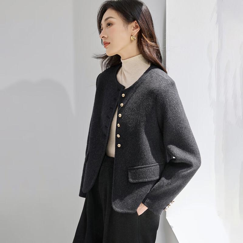 Handu Yishe Manteau Élégant Français pour Femme en Mélange de Laine Double Face