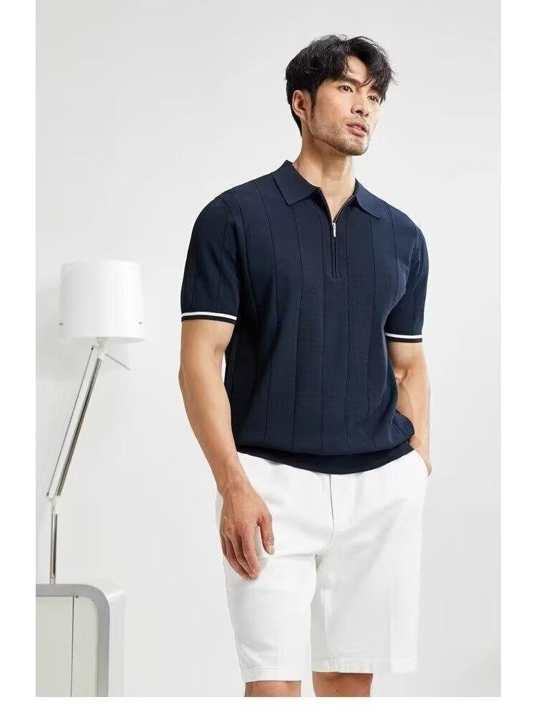 Men's Trendy Korean Style Short-Sleeve Polo Shirt with Half Zipper