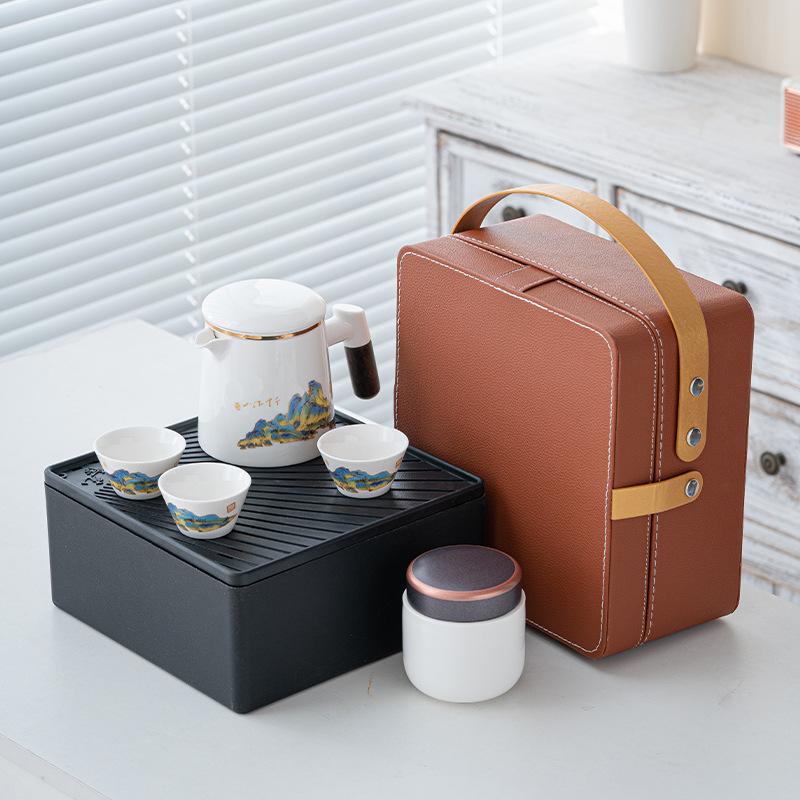 Travel tea set High-end gift box Kung Fu tea set Portable outdoor teapot Business souvenir