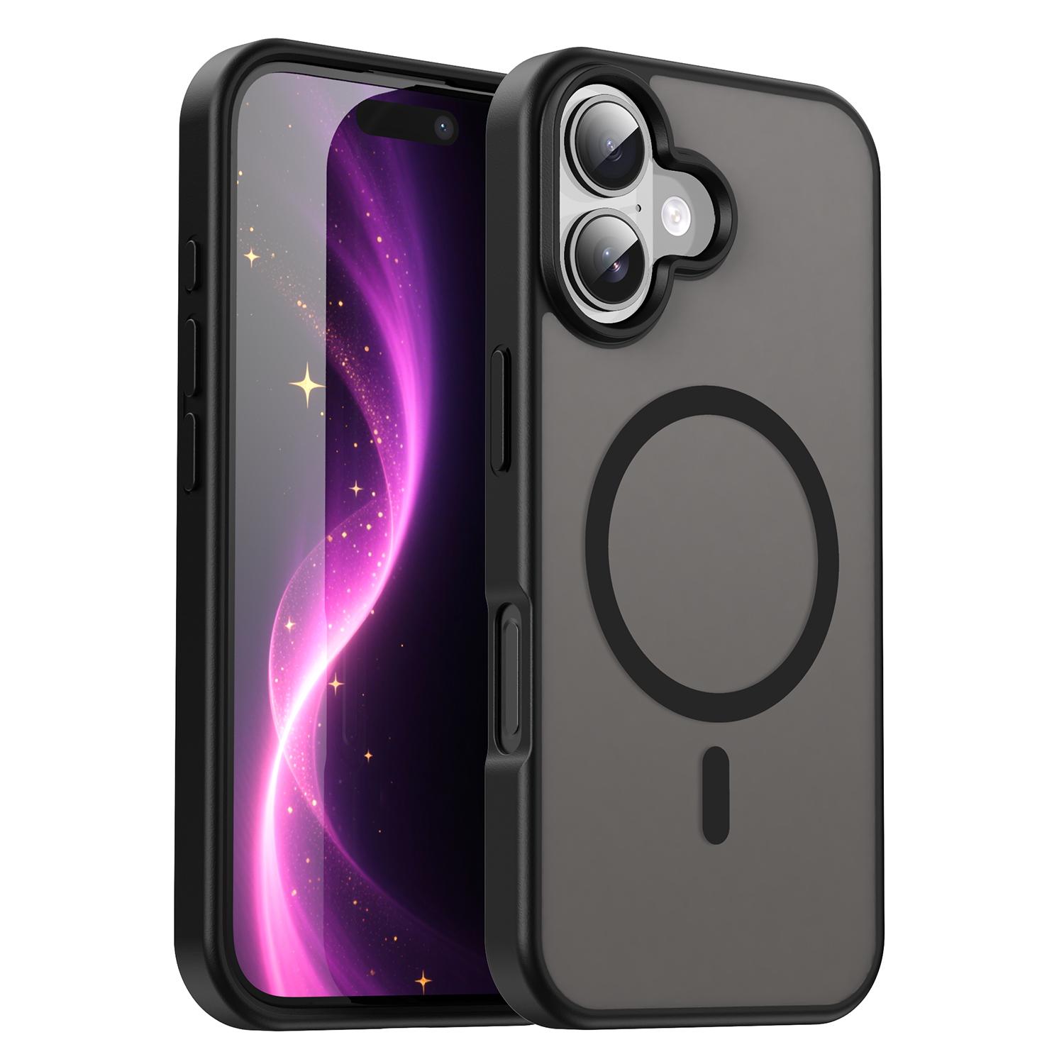 iPhone 16 Plus Magsafe Phone Case,Translucent Matte Shockproof Magnetic Phone Cover for iPhone 16 Plus чёрный