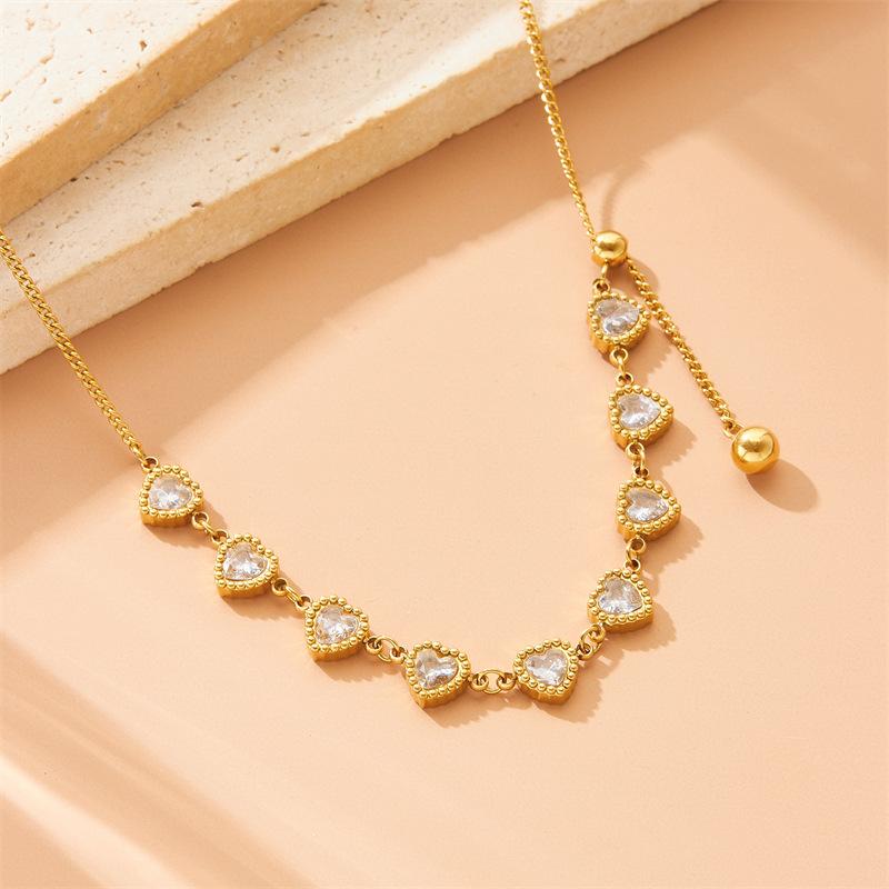 Fashion Minimalist Rhinestone Heart Bead Long Tassel Chain Gold Necklace