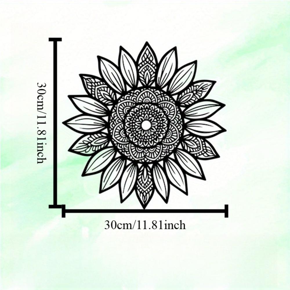 

Boho Sunflower Mandala Metal Wall Art Vintage Iron Intricate Black White Powder Coated Garden Bedroom Home Decor Spiritual Farmhouse Hanging Ornament 12in