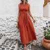 Women Sleeveless Tie Waist Long Dress Solid Color Casual Elegant Maxi Dress