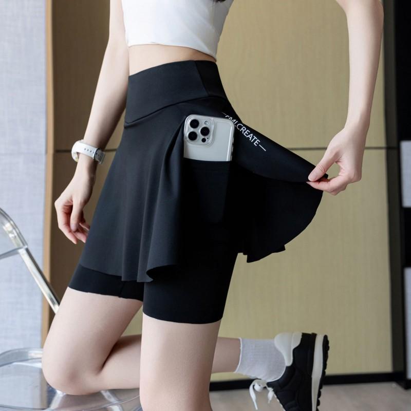 

Summer Sports Skirt With Pockets Women s Hip Covering Slimming Riding Tennis Yoga Dress Shark Pants XL fits 120-150 kg чёрный