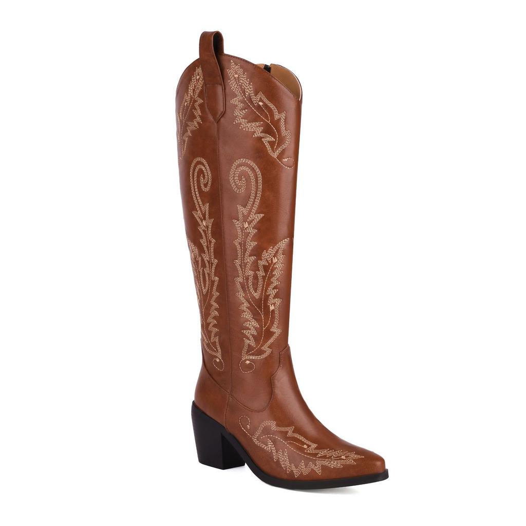 Large Size Boots Women'S High Heel Black Tall Boots Western Cowboy Knight Boots