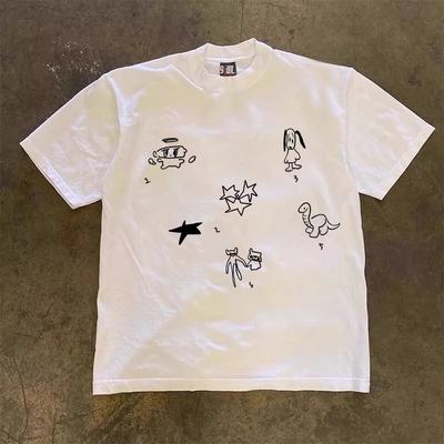 Luźny Bawełniany T-shirt Krótki Rękaw Styl Retro Unisex Oddychający Letni Top Amerykański Vintage Ciężki T-shirt dla Par