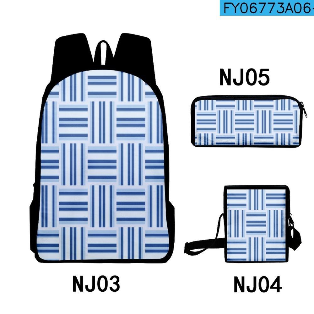 Trendy Geometric pattern stripes 3D Print 3pcs/Set pupil School Bags Laptop Daypack Backpack Inclined shoulder bag Pencil Case