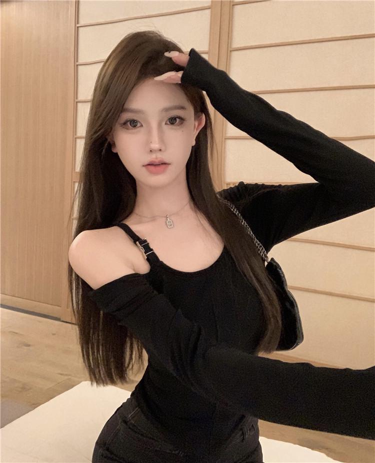 2025 Women's Slimming Solid Color Long Sleeve Cropped Top - Korean Simple Design for Autumn