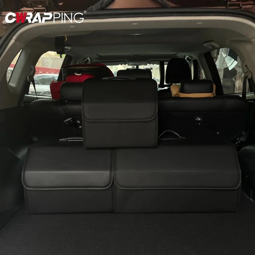 Faltbare Auto-Kofferraum-Aufbewahrungs-Organizer-Box Tragbare PU-Leder Auto-Aufbewahrungsbox mit Deckel Auto-Aufbewahrungstasche Fahrzeug-Kofferraum-Organizer