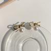 Silver needle in wind pearl knotted earrings female cute sweet student versatile bow stud earrings female