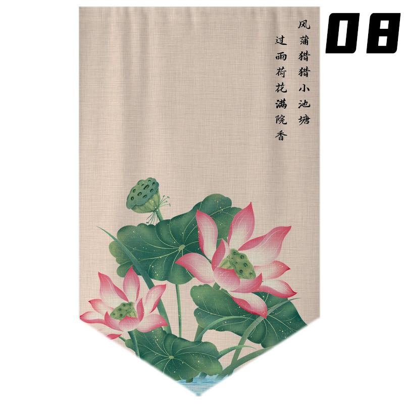 Chinese Style Lotus Printed Short Curtain Kitchen Partition Restaurant Half-Curtain Home Doorway Bedroom Decor Window Drape