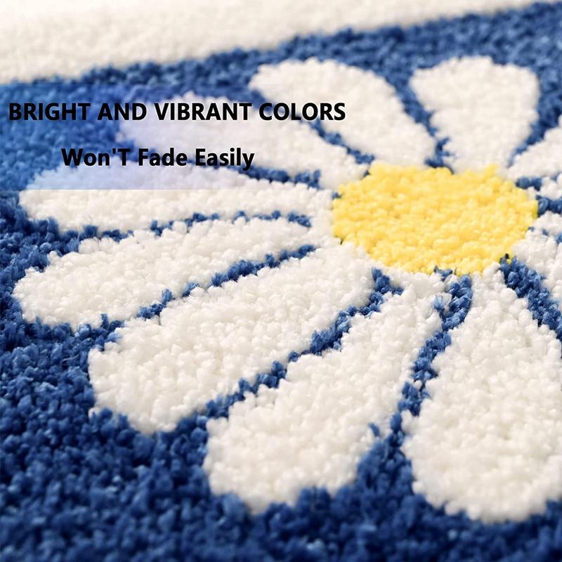 Inyahome Daisy Bath Mat Cute Decor Rug Flower Mats Non Slip Shower Microfiber Bathmats Floor Carpet Machine Washable Bathtub Mat