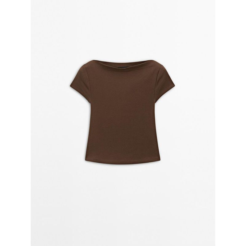 MD Summer New Arrival Women's Clothing American Casual Comfortable Cotton off-Neck Rib Short Sleeve T-shirt Top 6809107