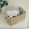 Foldable Linen Storage Basket Large Capacity Cosmetic Miscellaneous Storage Box Coarse Hemp Rope Handle Dirty Clothes Basket Home Organizing Box
