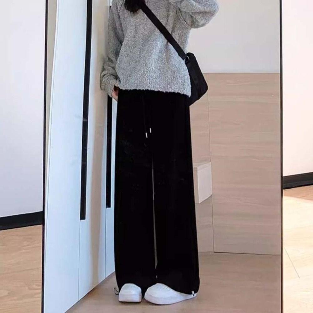 High Waist Casual Dragging Pants Y2K Drawstring Pants Women Soft Wide Leg Loose Pants  Lady