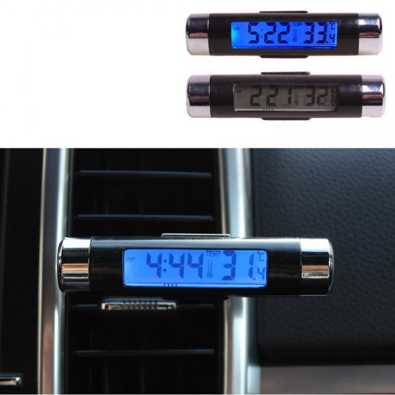 LED Backlit Car Air Vent Clip Clock & Thermometer with Time and Temperature Display