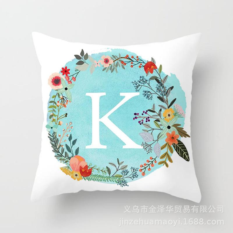 Blue Letter Pattern Throw Pillow Cover With Short Plush Print Living Room Sofa Decoration Cushion Cover Pillow Covers Decorative