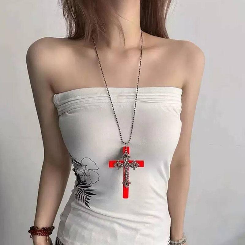 Large Cross Long Sweater Chain Dark Gothic Versatile Halloween Pendant Necklace