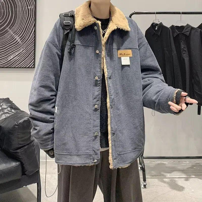 

Пальто унисекс из вельвета и хлопка в стиле ретро — зимний корейский шик, свободный повседневный, плотный и модный стиль M