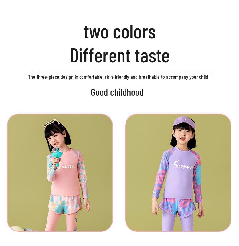 Girl's Long Sleeve Split Swimsuit - Small, Medium, Large, Summer Sunscreen