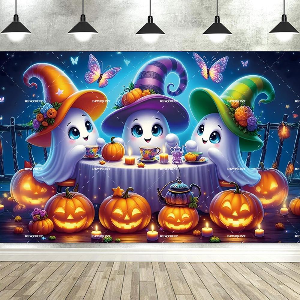 Spooky Cartoon Halloween Backdrop Cute Cat Ghost Happy Halloween Banner Halloween Backgrounds for Kid Photography Party Supplies327