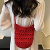 Cute Korean Style Hollow Out Knitted Weave Bag Braided Solid Color Knitted Shoulder Bag Handbag Vacation Style Beach Bag Daily