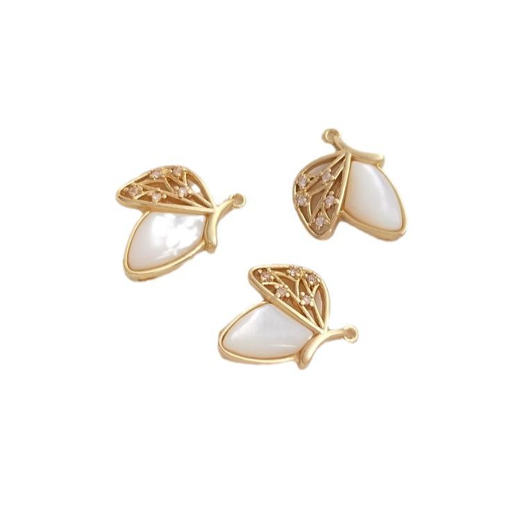 14K Gold-Filled Seashell Inlaid Butterfly Pendant Connectors for DIY Necklace Accessories