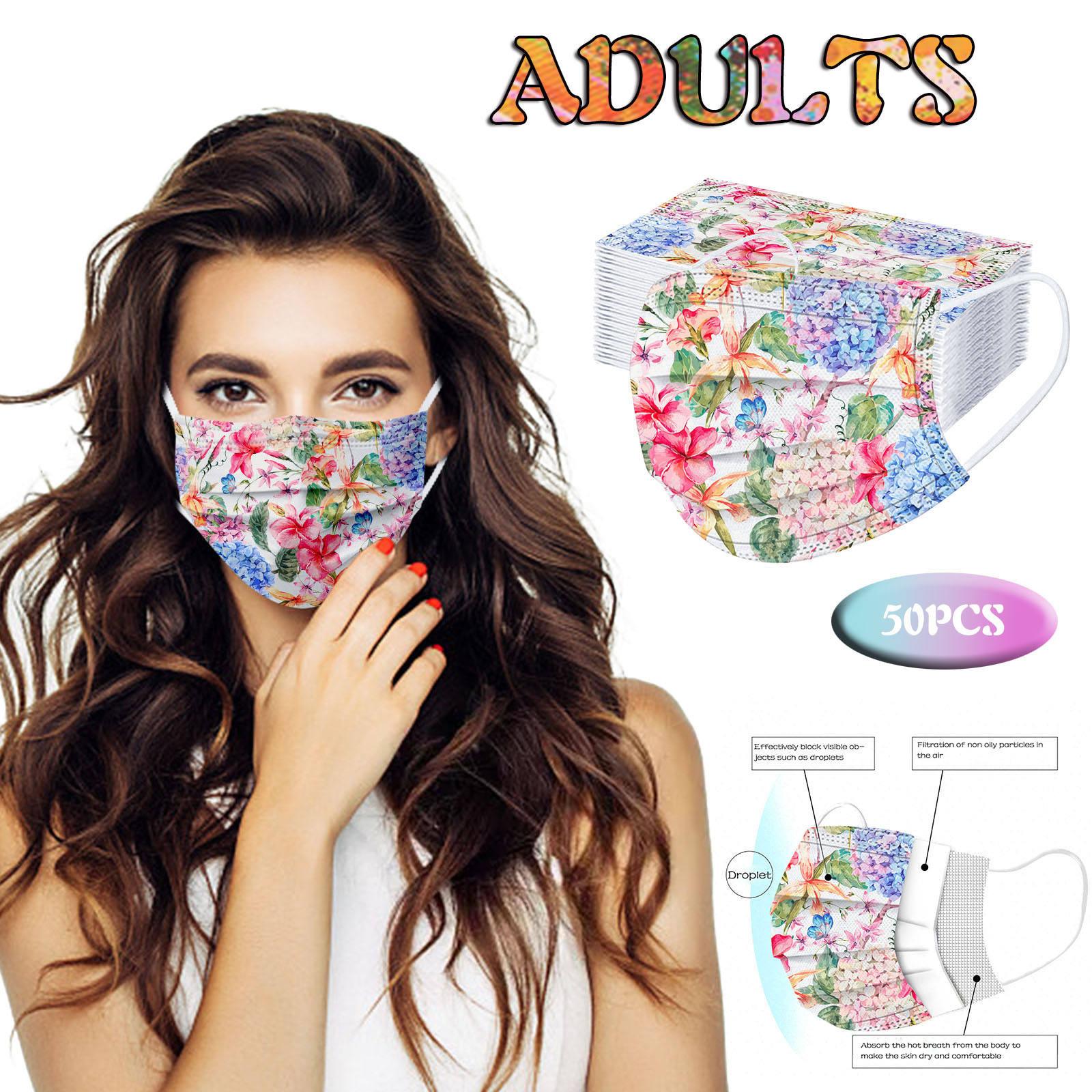 

50 шт. трехслойная защитная пыленепроницаемая одноразовая маска с мультяшным принтом для взрослых