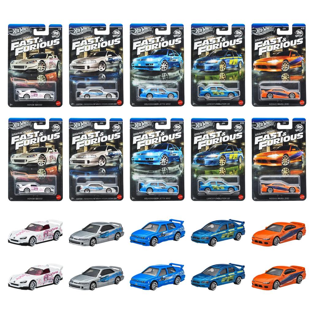 Hot Wheels Fast Furious Theme Assortment Graphic Remix Vehicle Mini Ages & - Toys, Cars, 10-Car Box, 3+, Multi-Purpose, HNR88-986L