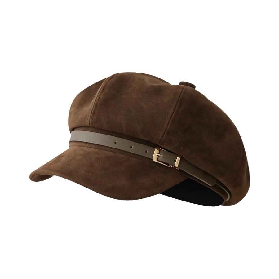 Suede Newsboy Hat Women's New Style Small Octagonal Hat with Temperament and Versatile Painter's Hat
