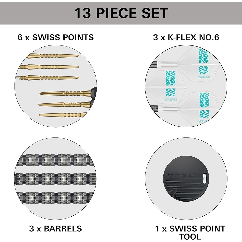 TARGET Darts Rob Cross 95K Steel Tip Swiss Point Darts, 95% Tungsten Darts with K Flex Flights, 22G | Voltage Darts, Player Edition Swiss Point K Flex
