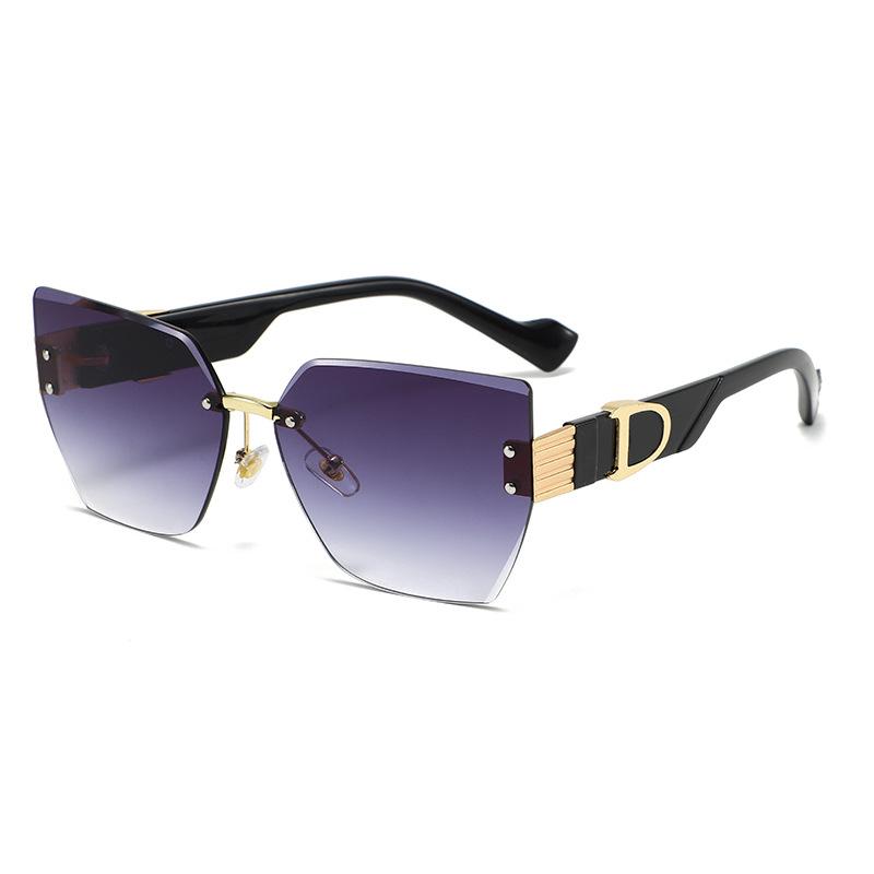 Luxury Cat Eye Rimless Sunglasses For Women And Men Trending D Letter Brand Female Frameless Sun Glasses Uv400