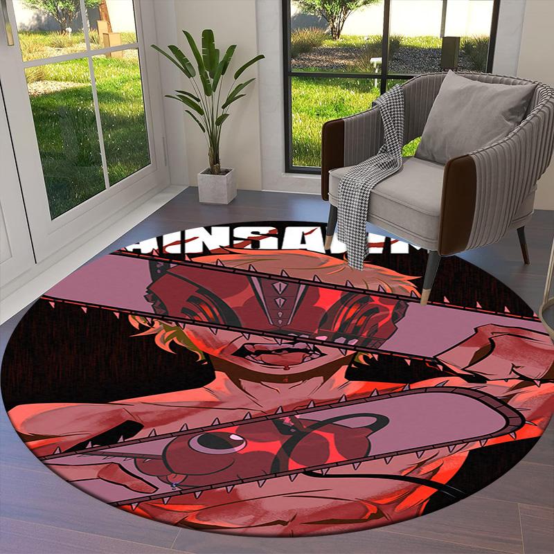 Chainsaw Man Round Area Rug Carpet Rug For Living Room Bedroom Sofa Playroom Decor Nonslip Floor Mat