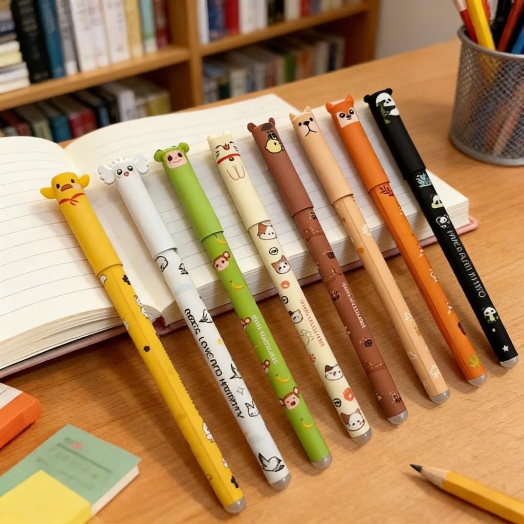 8pcs of erasable cartoon gel pens, 8 colors of colored pen refills, 0.7mm colored pen refills, for note-taking, marking gel pens