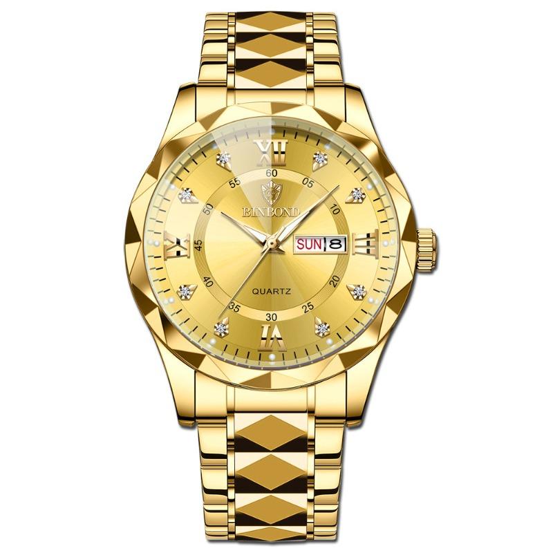 Herrenuhr Wasserdicht Leuchtende Uhr Rhombus Spitze Glas Doppelkalender Trend Freizeit Uhr Herren
