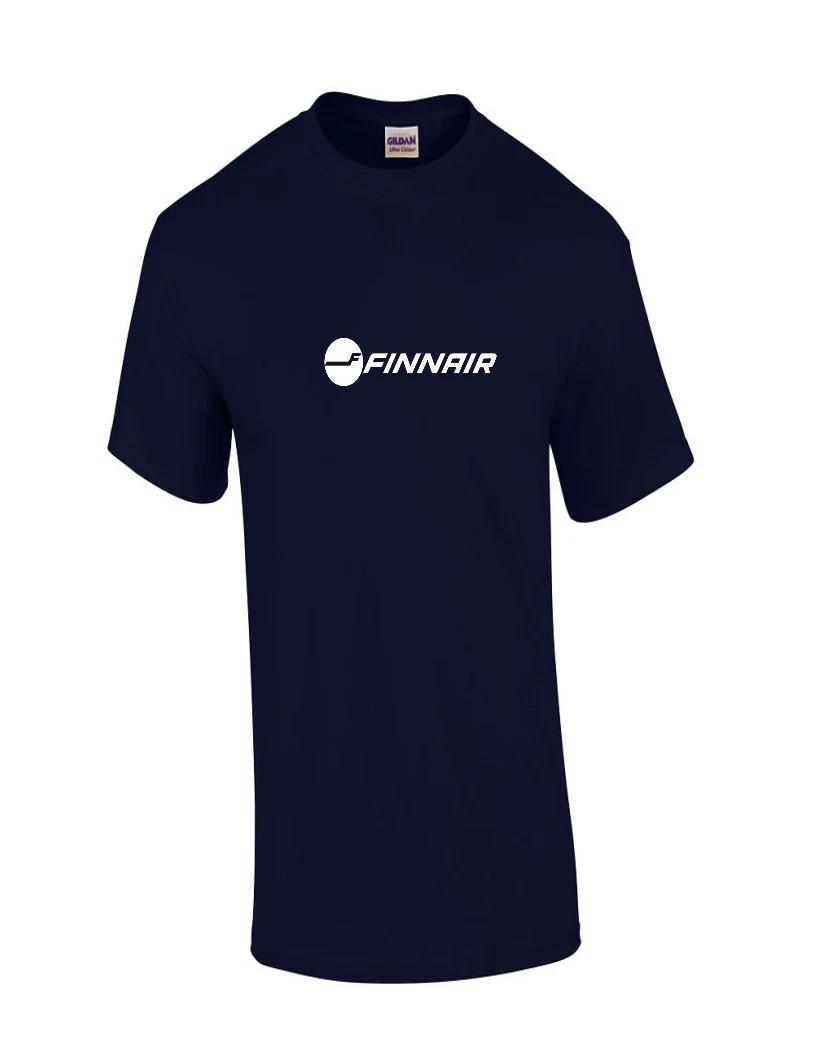 Finnair White Retro Logo Finland Finnish Airline Navy Blue Cotton T-Shirt S