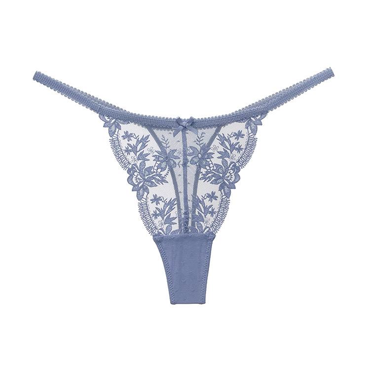 Fransk blondebroderi Sexy Thong Elastisk Lav midje Sexy Perspektiv T-bukser Kvinne
